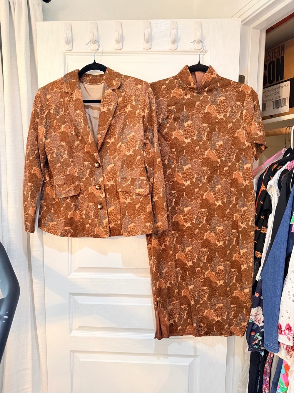 Vintage 1970s Two Piece Set Cheongsam Dress with Blazer Jacket Handmade